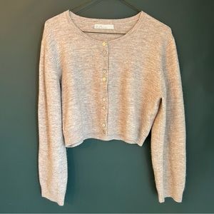 Oak + Fort Wool Button Up Cropped Cardigan Oatmeal Heather